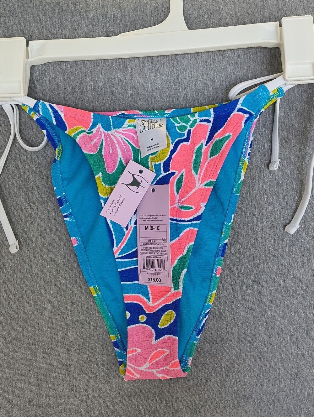 Wild Fable Women’s Textured Floral Bikini Bottom – Blue/Pink (Size M)